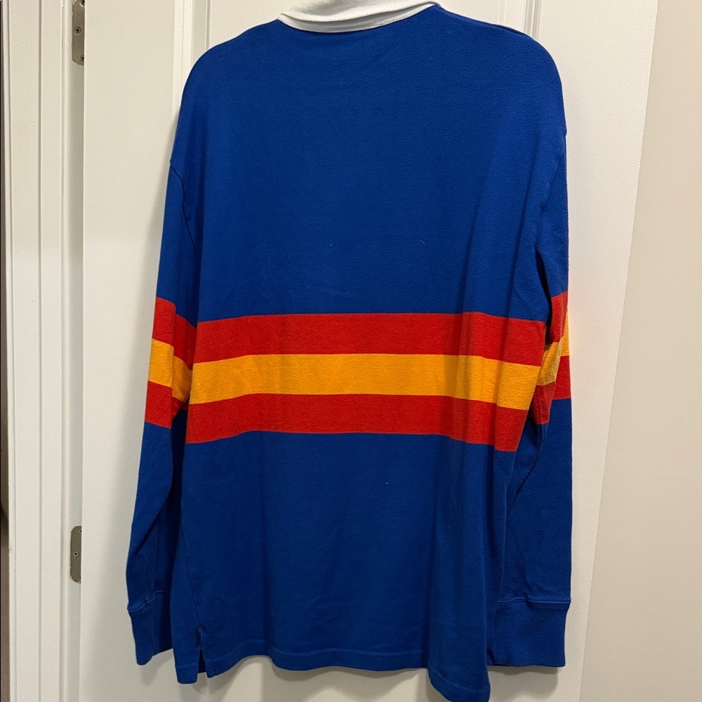 Rowing Blazers Blue Rugby Shirt with Red and Yellow Stripes - Picture 3 of 4